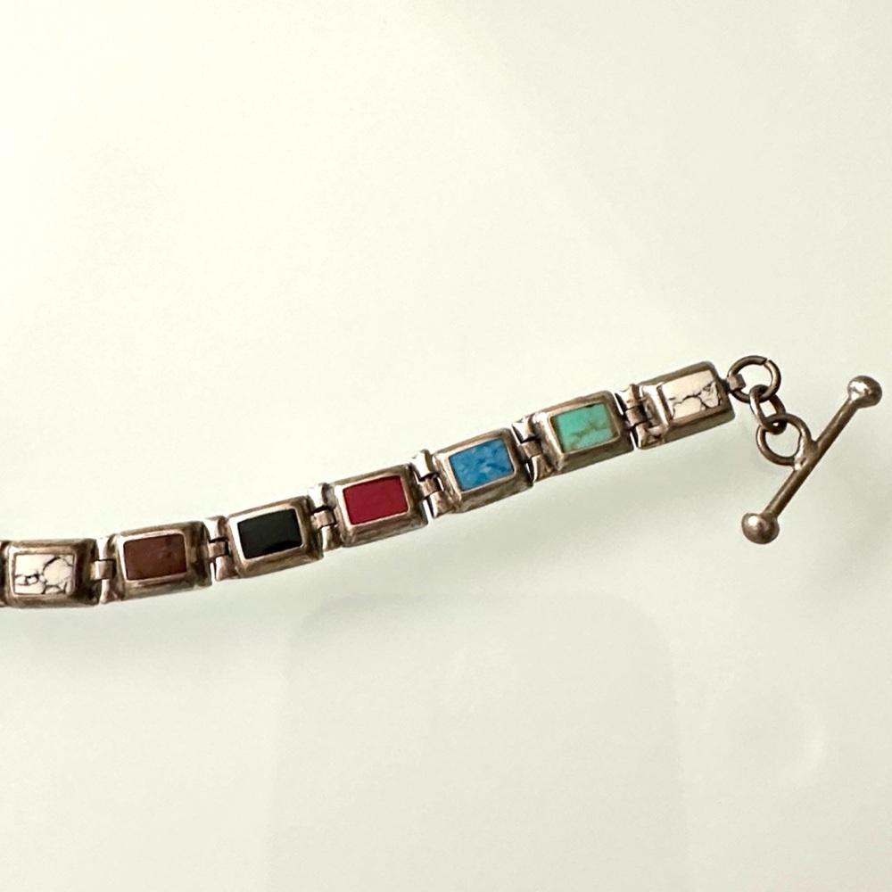 Multicolor Stone Link Bracelet - Silver - image 6